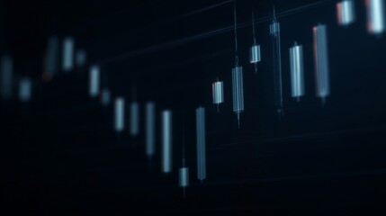 Naklejka premium A stock market chart displays various candlestick patterns against a dark backdrop,