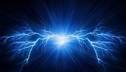 Bright Blue Electric Lightning Bolt On Dark Background For Graphic Design