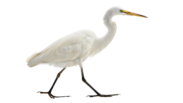 A graceful white egret with long, flowing feathers and a slender black beak
