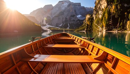 Wooden Boat Lake Braies With
