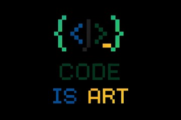 Minimalist Pixel Art Design Code Is Art Symbol on Black Background.