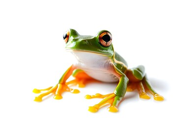 Obraz premium Vibrant green frog on a white background.