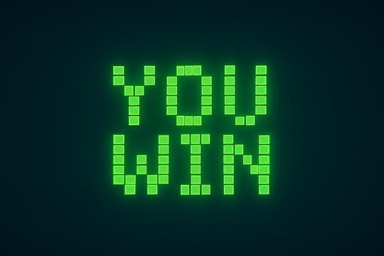 Retro Pixel Art You Win Green Digital Text on Black Background.