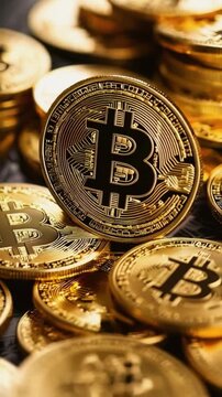Bitcoin cryptocurrency coin close-up.