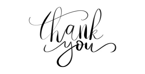 Thank you ink brush lettering. Black thank you modern handwritten calligraphy isolated on transparent background.