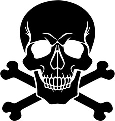 vector illustration of Skull and Crossbones Symbol in Bold Black Silhouette