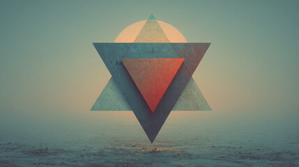 Floating geometric star made from layered triangles