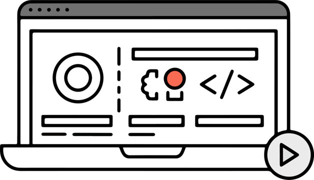 Simple Outline Laptop with Program Code Elements Illustration Design