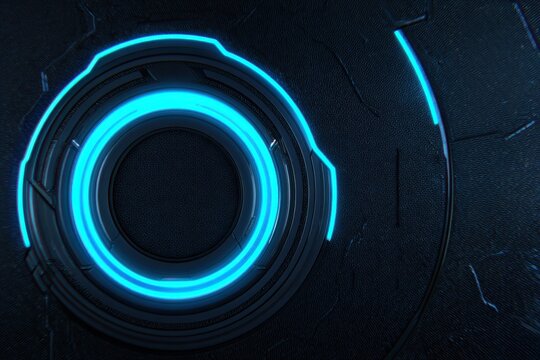 Glowing Blue Geometric Design: A mesmerizing design with a luminous, electric-blue circle at its core, framed by intricate geometric elements, showcasing a sense of futuristic tech or data.