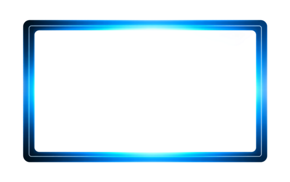 Glowing blue rectangle frame isolated on transparent background, perfect for adding a futuristic touch to your designs