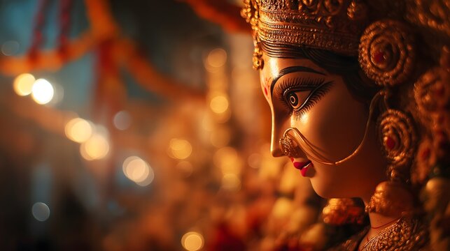 close up shot of lord durga  Ammavaru Vijayadashami