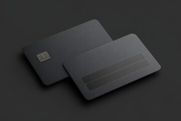 Two blank black credit cards with a textured surface, showing front with chip and back view.