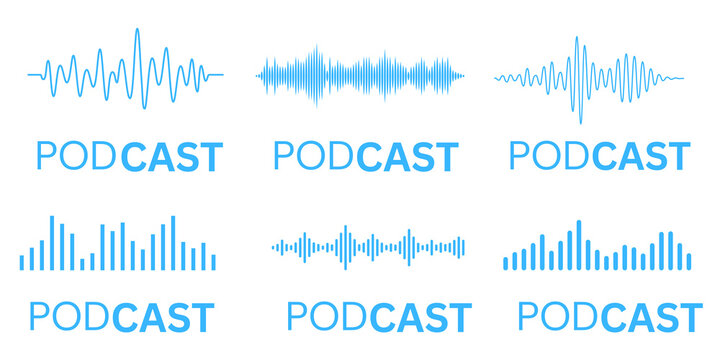 vector illustration of an abstract music wavs, podcast button, voice waves 