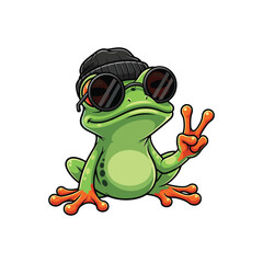 Obraz premium Cool Cartoon Frog with Sunglasses and Beanie Hat