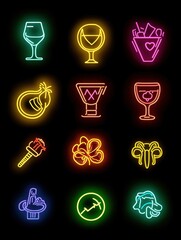 Neon Icons of Drinks and Party Elements for Vibrant Celebrations