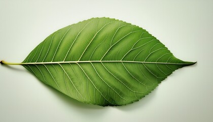 Obraz premium A Single Green Leaf With Visible Veins And Texture Against A Plain Background