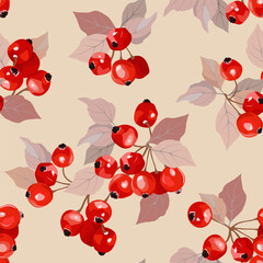 A beautiful and seamless vector illustration of a red wild apple branch. This design could be used as a template for textile or packaging.