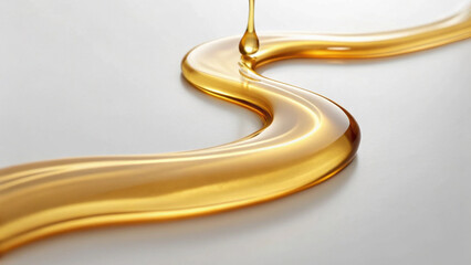Smooth, golden flow of liquid creates subtle S shape, evoking sense of elegance and fluidity. light reflects off surface, enhancing its glossy appearance and inviting touch
