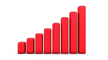 A series of red bar charts showing growth progression from left to right, indicating increasing values over time,