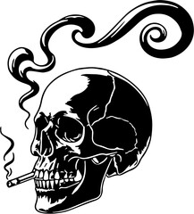 vector illustration of Smoking Skull Silhouette with Cigarette and Smoke, isolated on white