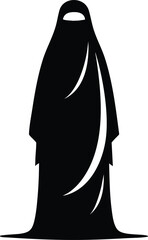 Black Silhouette of Muslim Woman in Traditional Dress vector illustration on a white background 