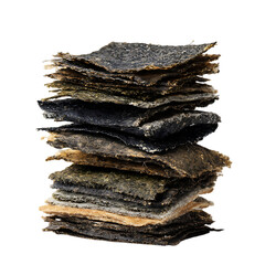 Stack of dried seaweed sheets delicious healthy organic food ingredient isolated on transparent background