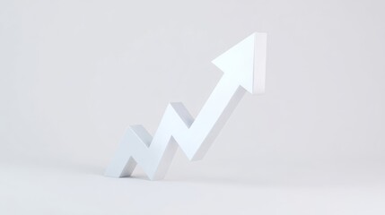 A white 3D vector arrow pointing upwards with two overlapping rectangles at the base,