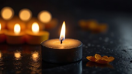 Single candle captured in artistic cinematic detail