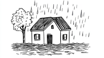 Rainy day house flood illustration