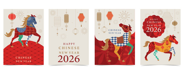 Fototapeta na wymiar 2026 Chinese new year festival with geometric year of the horse background.vector illustration for card,postcard,invitations and social media template