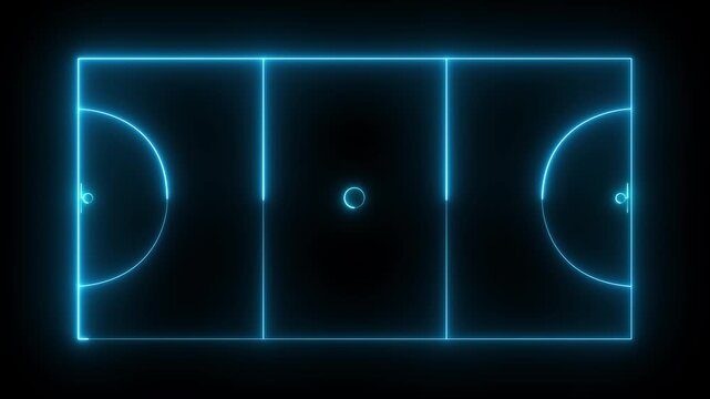 glowing Neon netball field icon animation on black background. futuristic digital icon video of a high-tech netball field. netball field icon. 4k motion video.