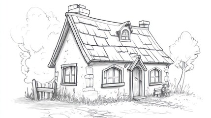 Simple stone cottage illustration