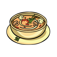 Mushroom and tofu soup food vector illustration