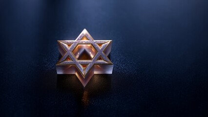 Naklejka premium Dreidimensionaler goldener Davidstern (Hexagramm) mit komplexer geometrischer Struktur und elegantem Design