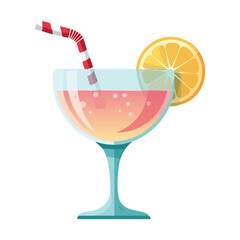 Vibrant flat design vector illustration of a summer cocktail with an orange slice. This isolated drink icon, like a flake.svg, is perfect for party, bar, or restaurant themes