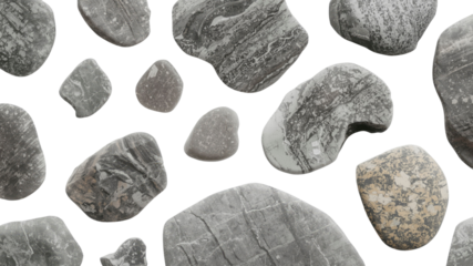 Abstract Seamless Pattern of Grey and Beige Stones on Transparent Background