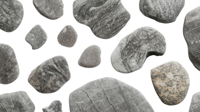 Abstract Seamless Pattern of Grey and Beige Stones on Transparent Background