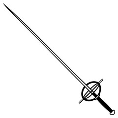 Vintage fencing foil sword with ornate hand guard and slender blade