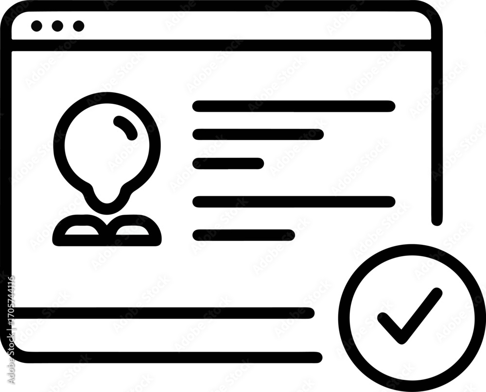 Wall mural simple outline profile page interface with checkmark symbol icon