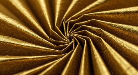 Close-Up View of Golden Spiral Folded Paper Creating Texture and Depth in Shiny Surface