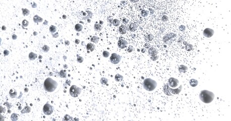 Close-up of silver bubbles floating in liquid. Perfect for science, beauty, or abstract designs.