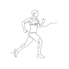 Dynamic line art illustration of a runner monitoring heart rate during workout for fitness and health concepts