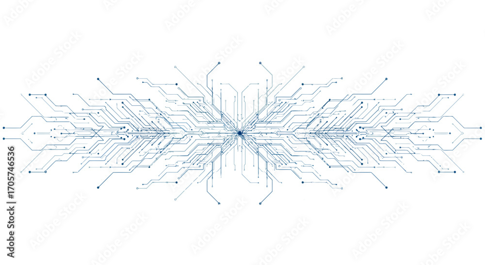 Wall mural intricate blue circuit board pattern on white background displays symmetrical design. concept for ne