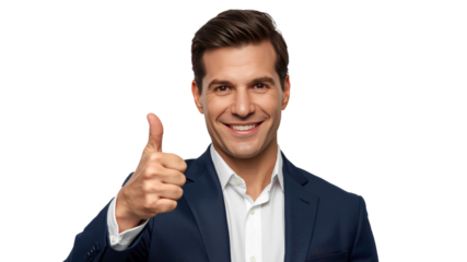 Smiling Businessman Giving Thumbs Up, Approval, Success, Positive Feedback