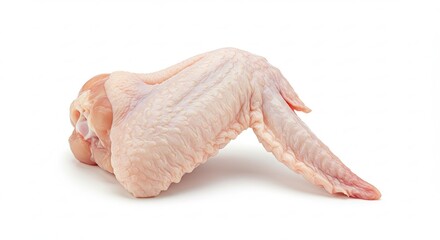 Raw Chicken Wing Isolated on White, Pale Pink Poultry Meat