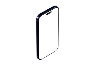 High-quality isometric mockup of a modern smartphone with a blank screen, perfect for app presentations or website designs.