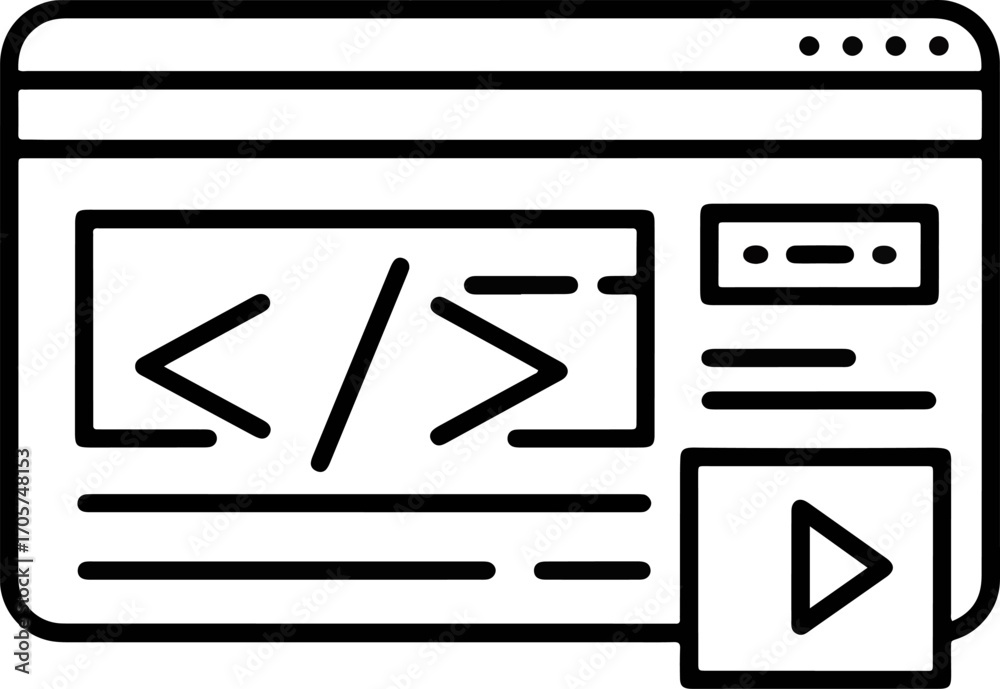 Wall mural Minimalist Outline Coding Application Window with Play Button Icon