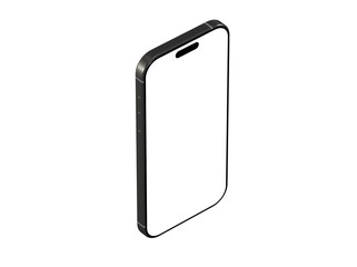 High-quality isometric mockup of a modern smartphone with a blank screen, perfect for app presentations or technology websites.  Clean design, easy to use.