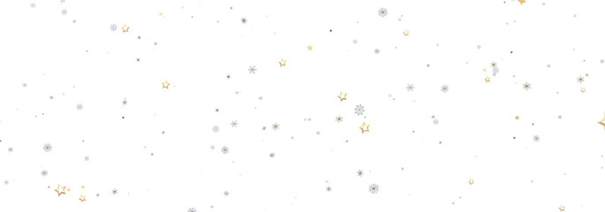 Elegant winter design with gold stars and silver snowflakes on white. Perfect for holidays.