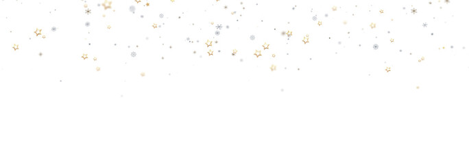 Beautiful festive background with gold and silver stars and snowflakes. Perfect for holidays.